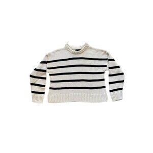 GAP Minimalist Shaker-Stitch Crewneck Sweater Black Off White Stripe S